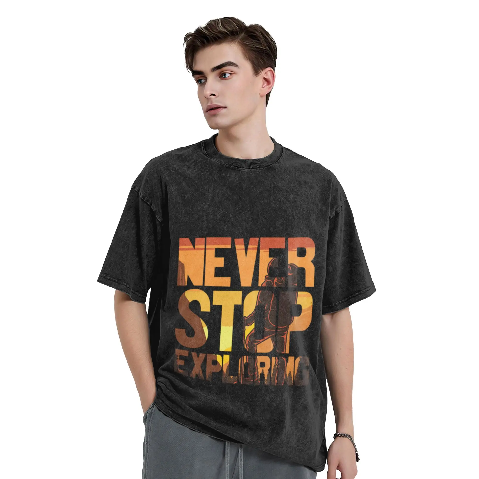 Never Stop Exploring  Unique Trendy A T-Shirt Oversized Short Sleeve Men's Women's Cotton Tees Tops