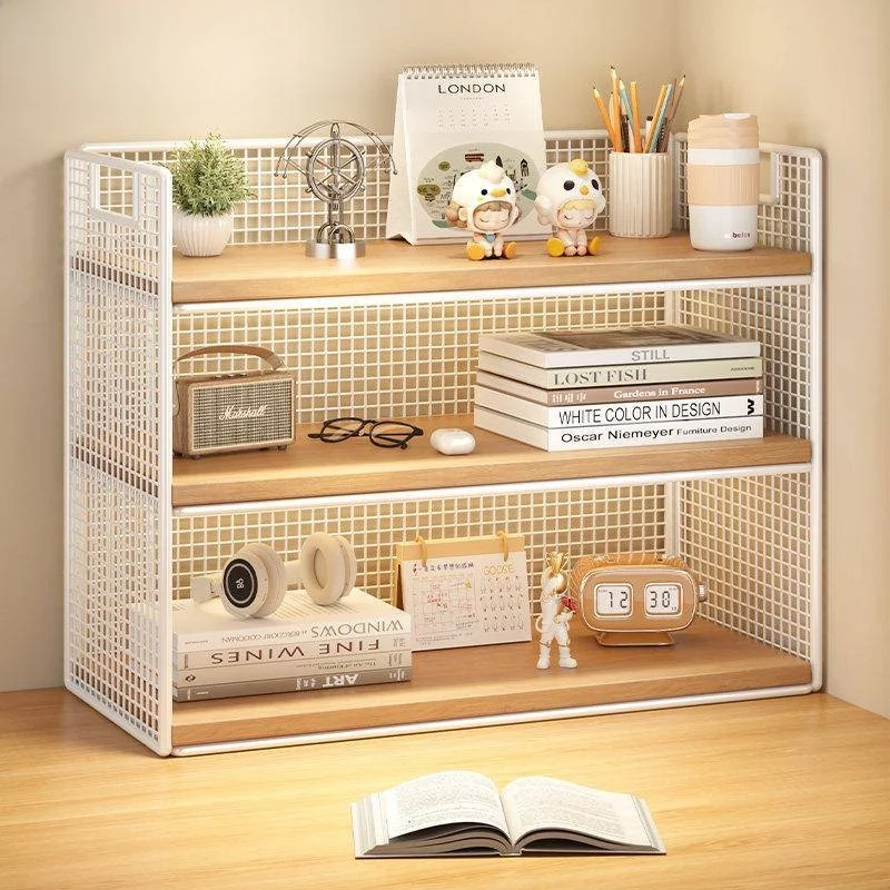 desktop-bookshelf-multi-layer-small-office-desk-book-storage-rack-simple-file-cabinet-metal-wood-density-board-home-office