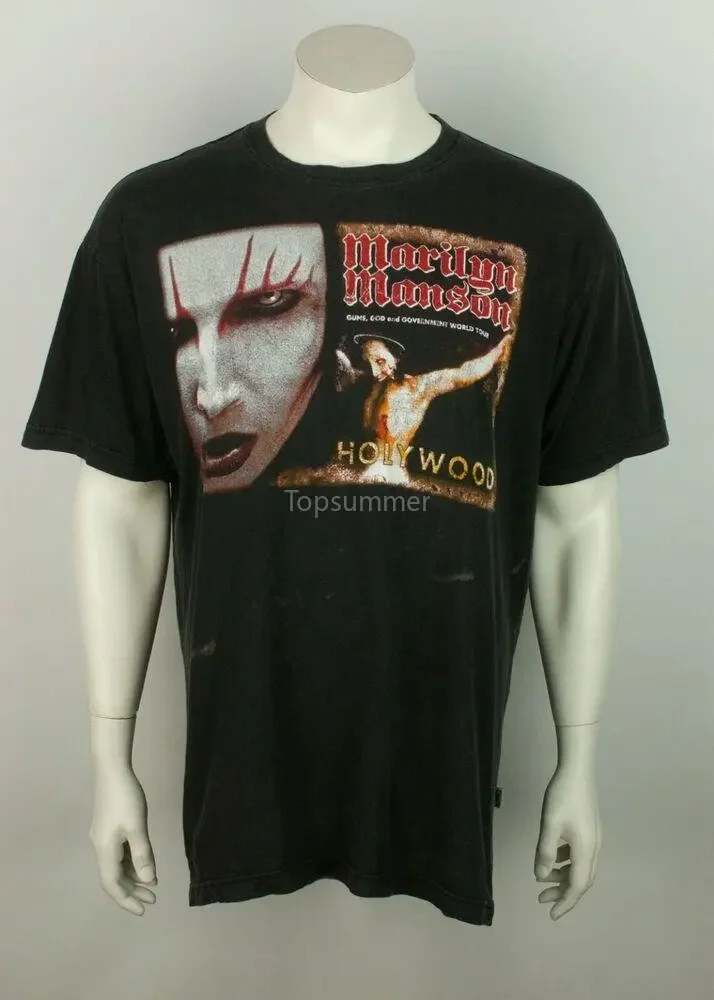 

Vtg 00S Marilyn Manson Guns God And Goverment World Tour Band Graphic T-Shirt Xl