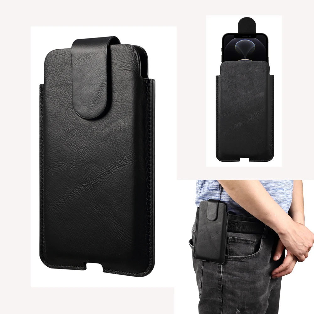 

Genuine Leather Cell Phone Belt Holster for iPhone Samsung huawei Xiaomi Cases for Men Smartphone Pouch Bag Universal 4.7-7.2 in
