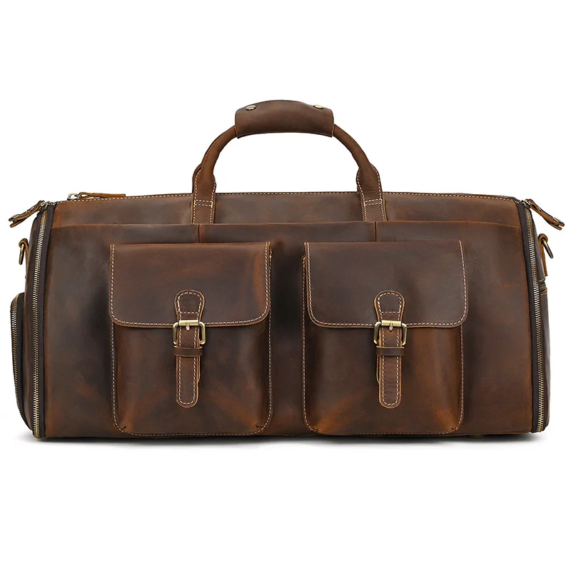 

Top Quality Mens Leather Travel Bag Man Male Duffle Bag for Suits Foldable Weekend Bag Suit Bags Crazy Horse Leather Men Handbag