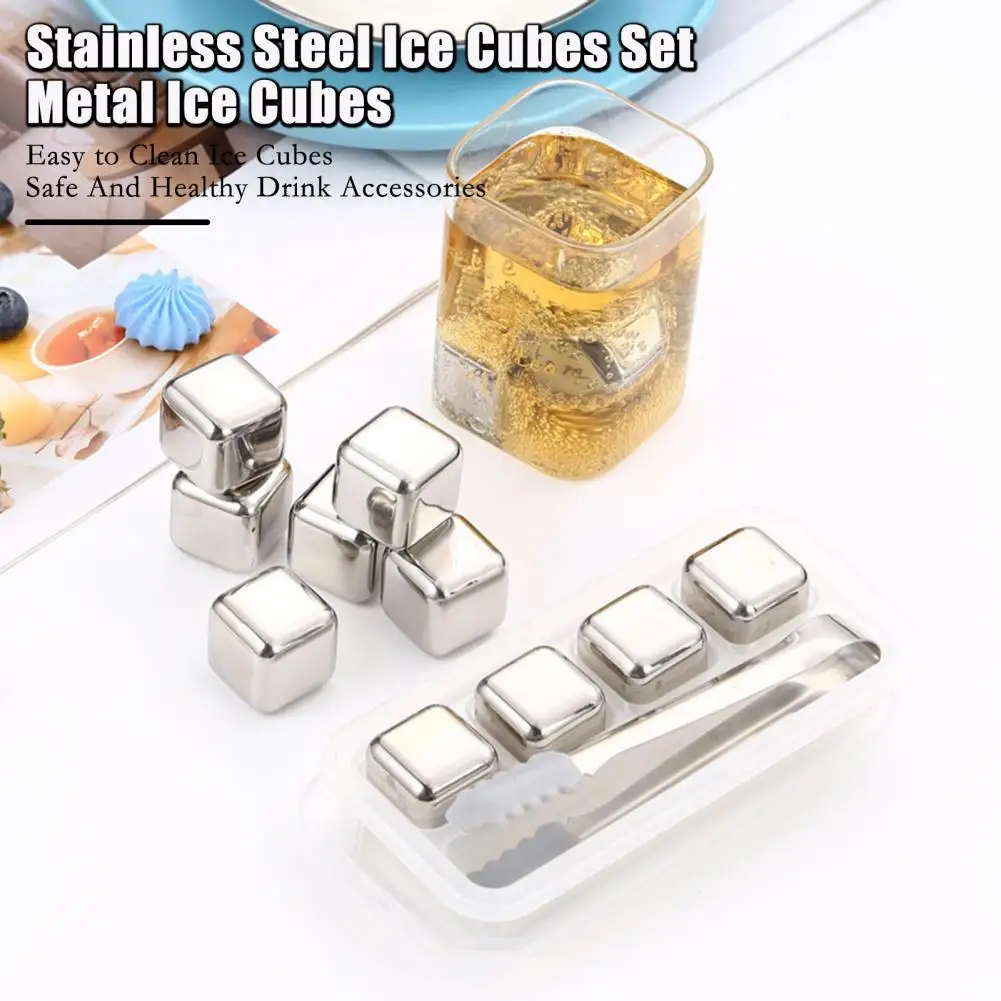 1/4/8/12 Pcs 2.7cm Diameter Stainless Steel Ice Cubes Set Reusable Chilling Stones For Whiskey Bar Party Kitchen Accessories