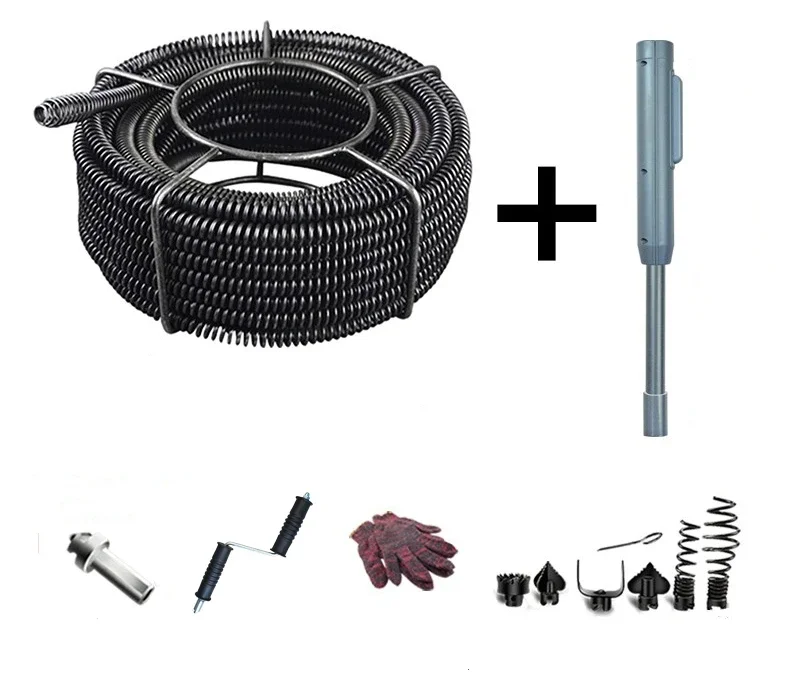 12M Household Drain Pipe Dredger Sewer Dredging Machine Extension Spring Set Compression Spring With Crank For 40-100MM Pipe