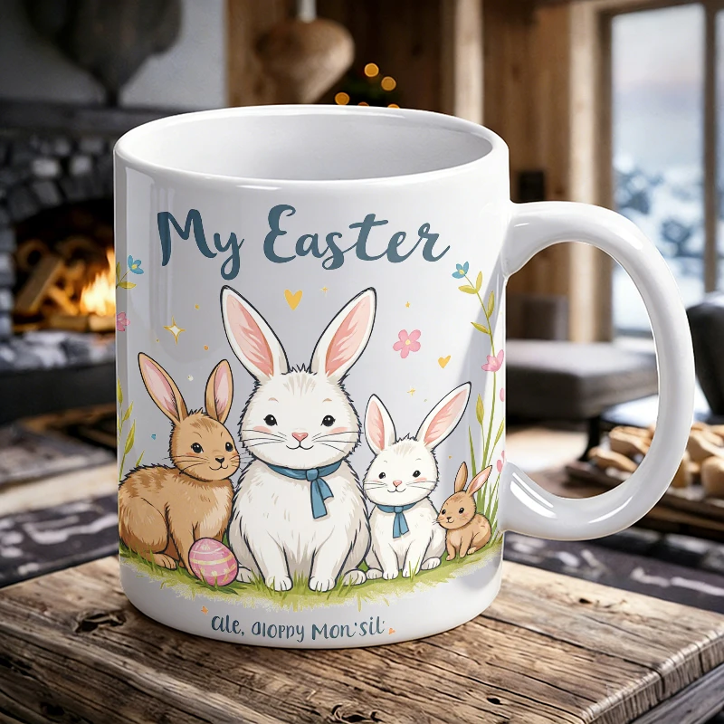 

1pcs Q-version Rabbit Family ceramic cup, coffee cup, milk cup, office tea cup, drinking cup, does not fade, a gift for friends