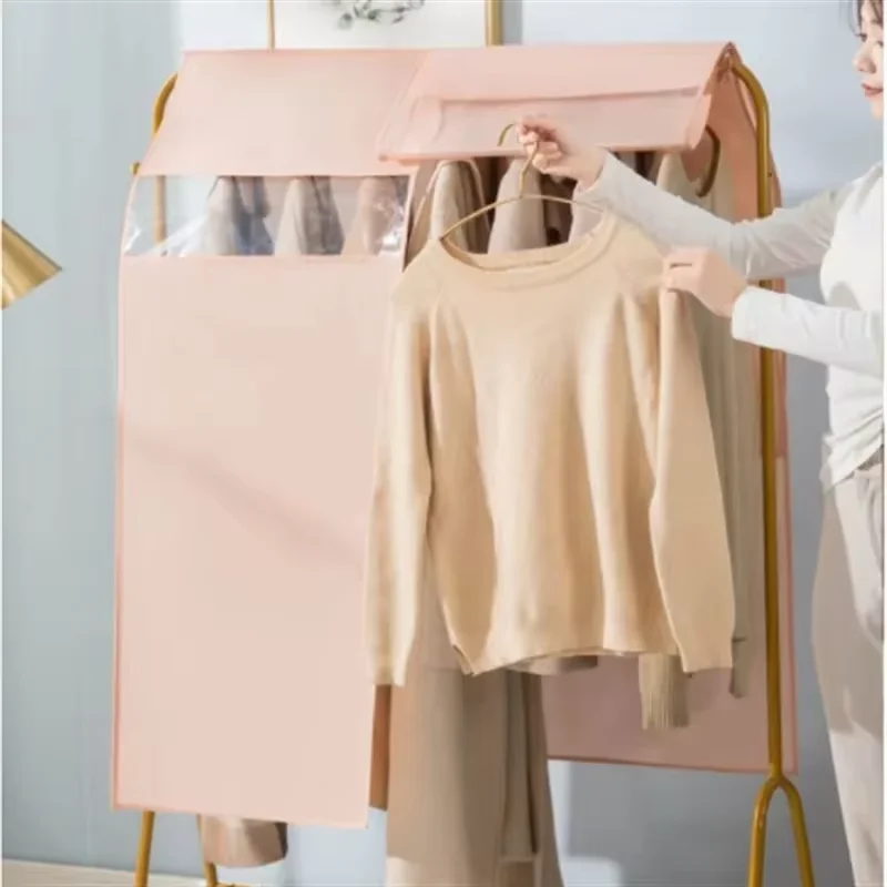 New Solid Color Non-woven Clothing Dust Cover Stereo Hanging Floor-standing Clothes Hanger Dust Cover Home Clothes Protect Cover