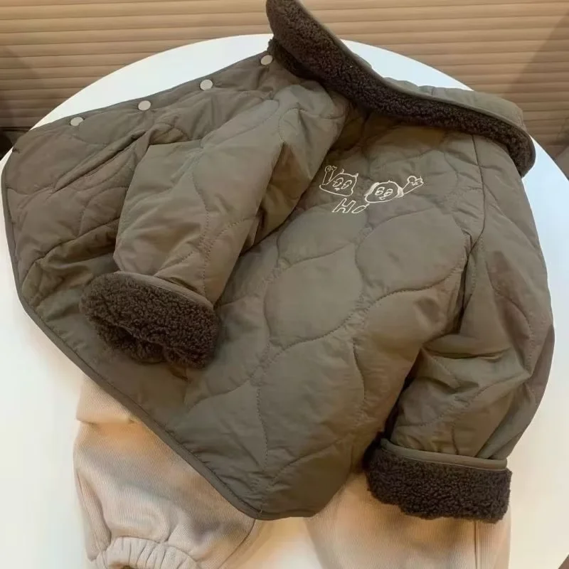 Boys Girls Thickened Fleece Lined Cotton Coat Winter 2026 New Fashion Korean Style Warm Jacket Children Clothing 90-130CM