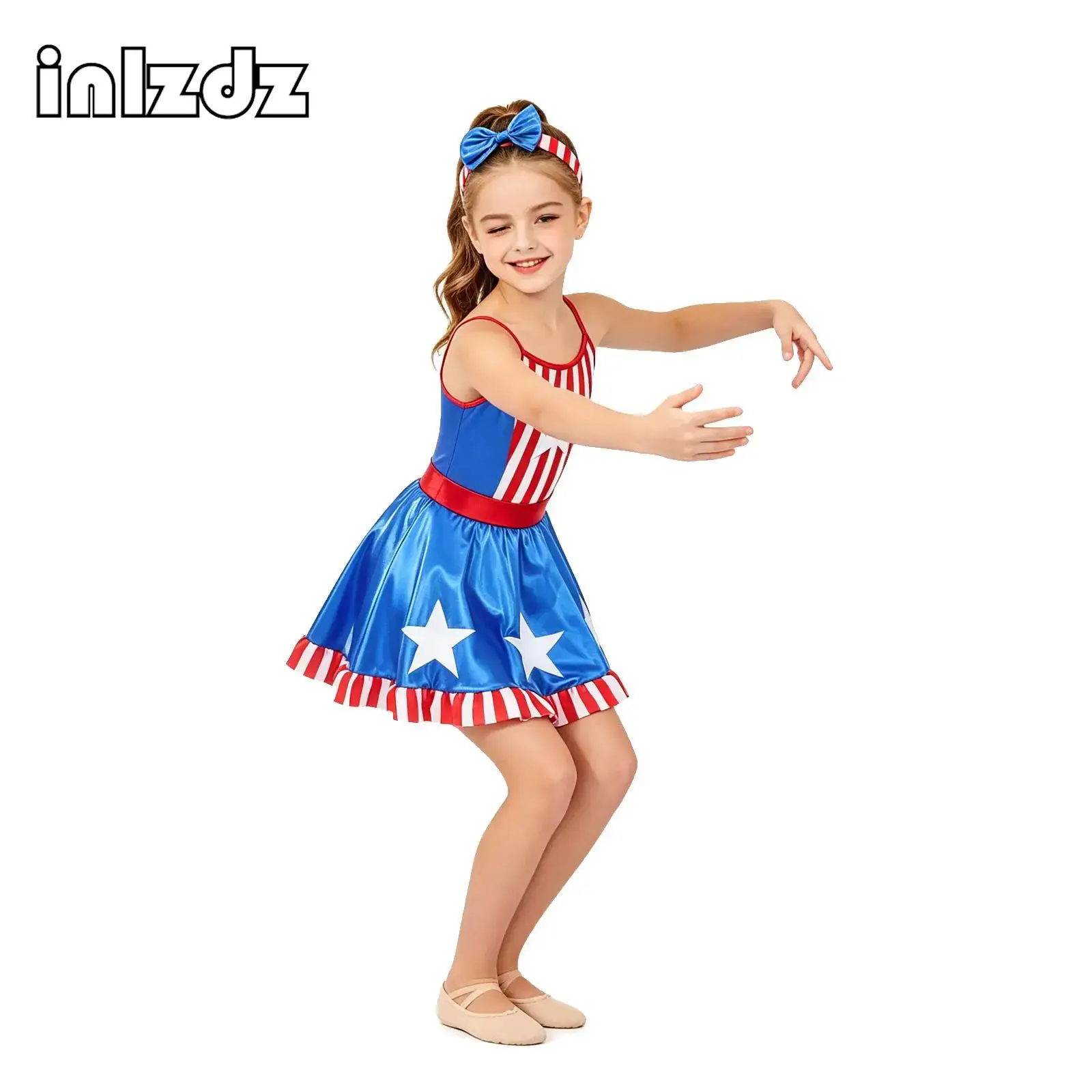 Teen Girls Metallic Shiny Figure Skating Tulle Dress Striped Ballet Dance Leotard Tutu Dress Competition Performance Clothes Set