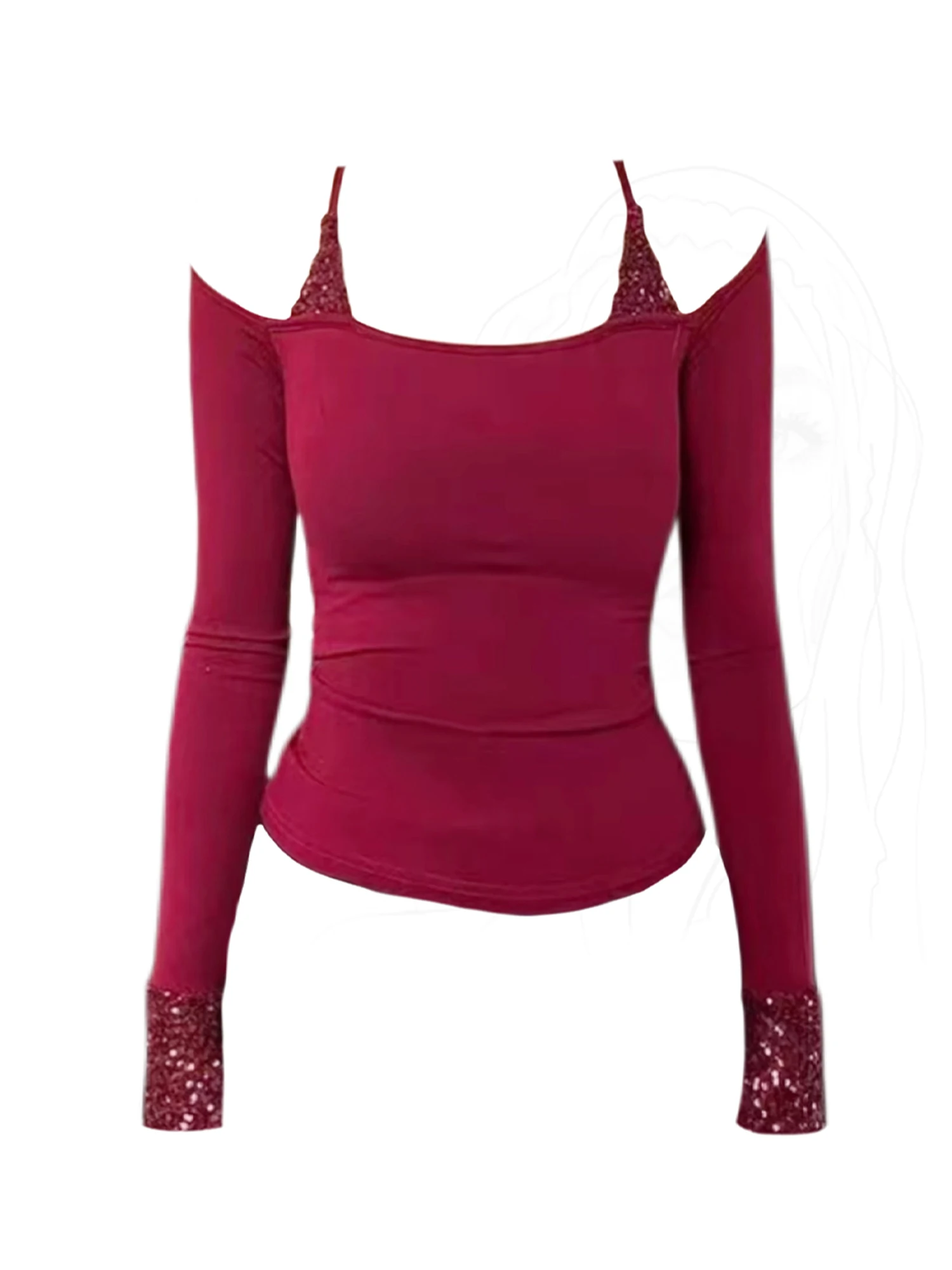 

Женская рождественская красная футболка Y2k 2000-х годов, винтажная эстетичная футболка Harajuku Gyaru, футболки с длинными рукавами и открытыми плечами, зимняя одежда