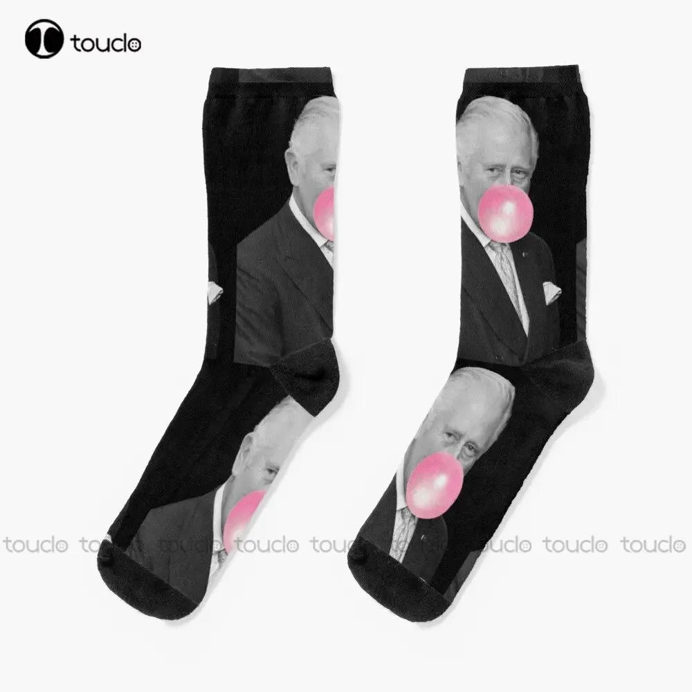 Prince Charles Funny Pink Bubble Gum Socks Mens Cotton Socks Personalized Custom Unisex Adult Teen Youth Socks Custom Gift Art