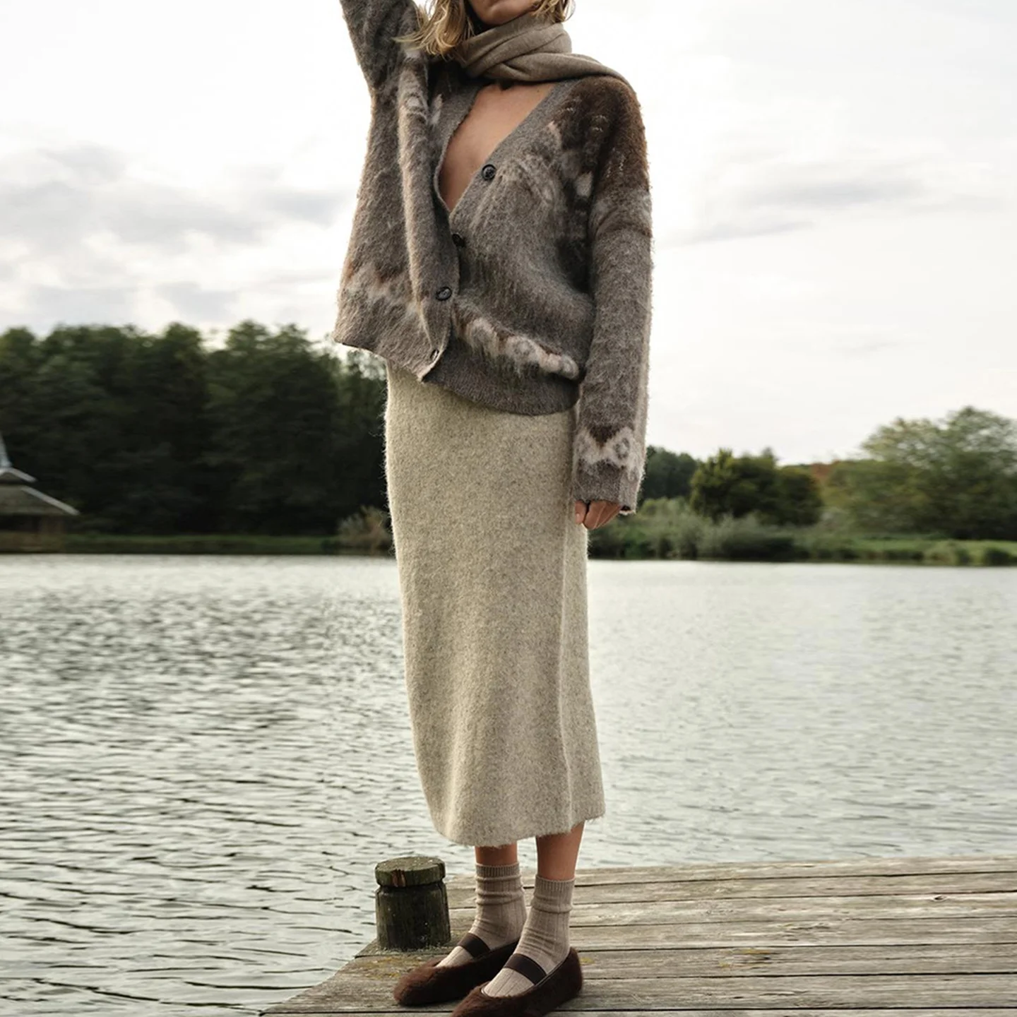 Women's Knitted Long Midi Skirt Color Fading Effect Autumn New Sle Z Stand Fit Straight Cut Daily Wear Ladies Skirt