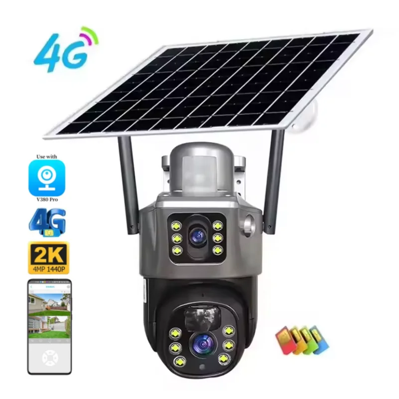 Wholesale Dual Lens 4G Card Camera 8MP 4K Solar Camera Wifi Outdoor IP PTZ Solar Panel Battery CCTV Security Camera for Farm