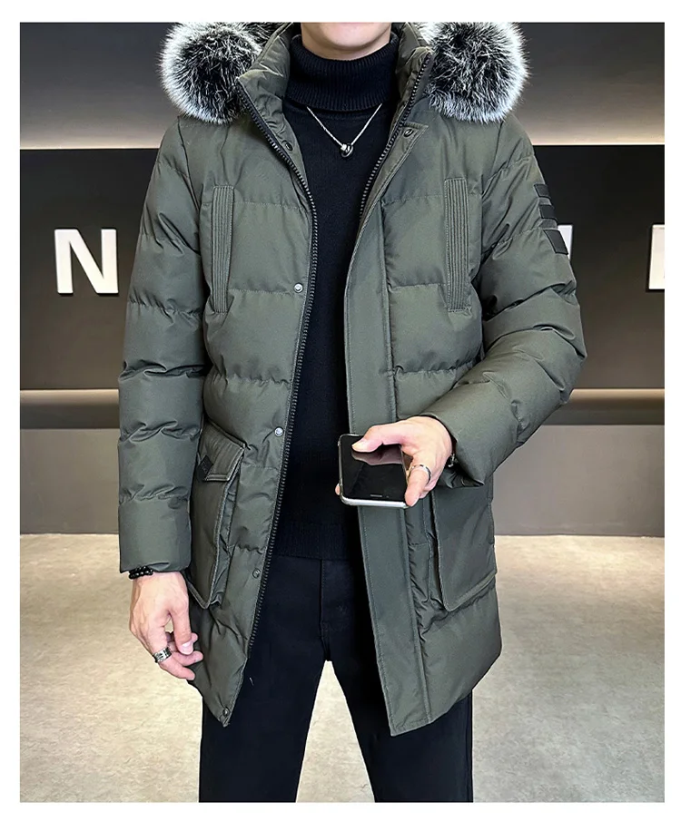 Autumn Winter Main Push Mid Length Solid Color Hooded Cotton Coat For Men Plus Size Korean Style Thick Warm Unisex Youth Trendy