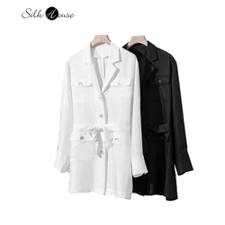 Autumn Silk Suit Coat Women's Long Sleeve New Polo Collar Commuter Suit Loose Medium Length Mulberry Silk Women's Wear