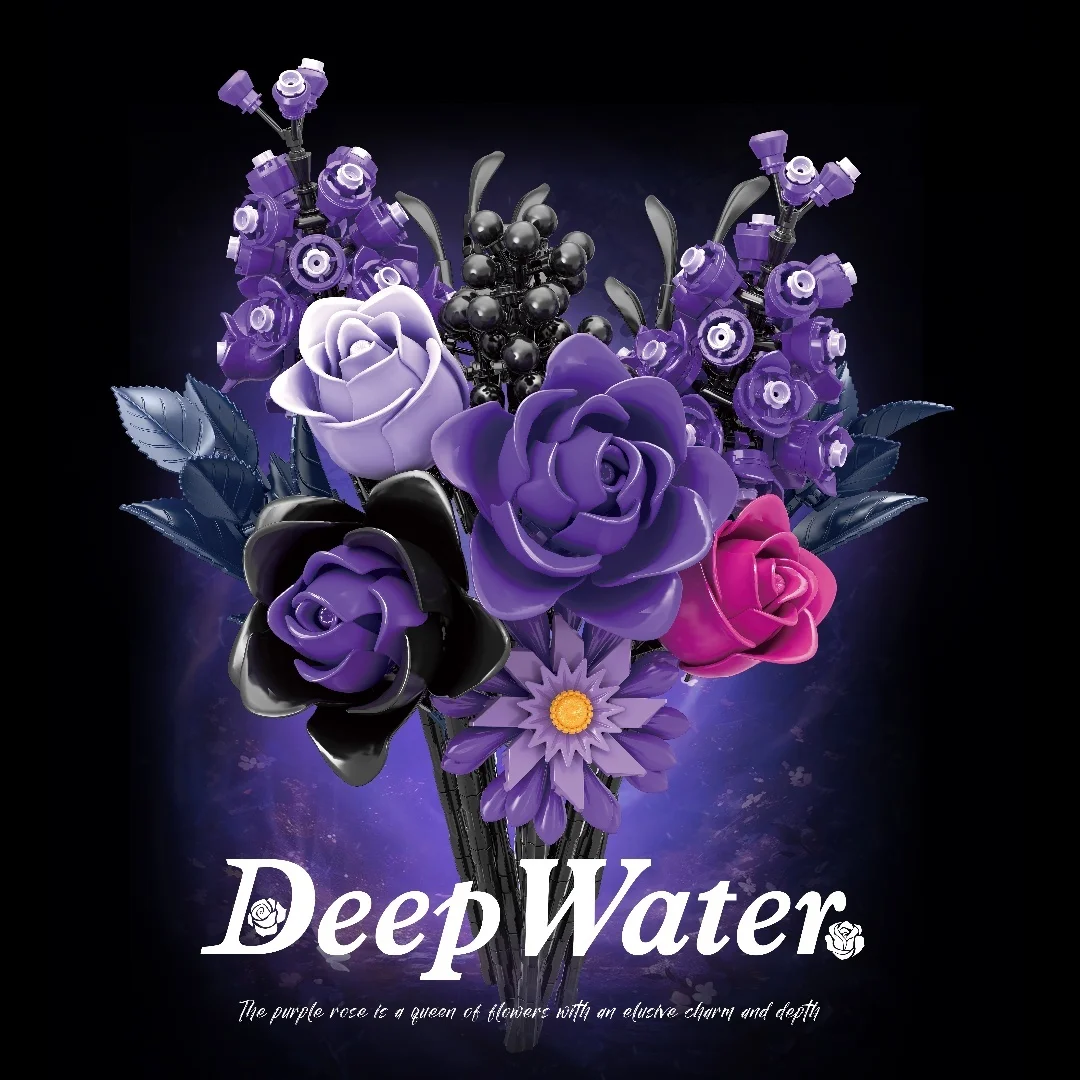 

822+Pcs Gothic Purple Rose Bouquet Building Block Ornaments | Red Black Purple Rose Flower Building Block Set | Valentine's Day, Thanksgiving, Halloween, Christmas Gifts