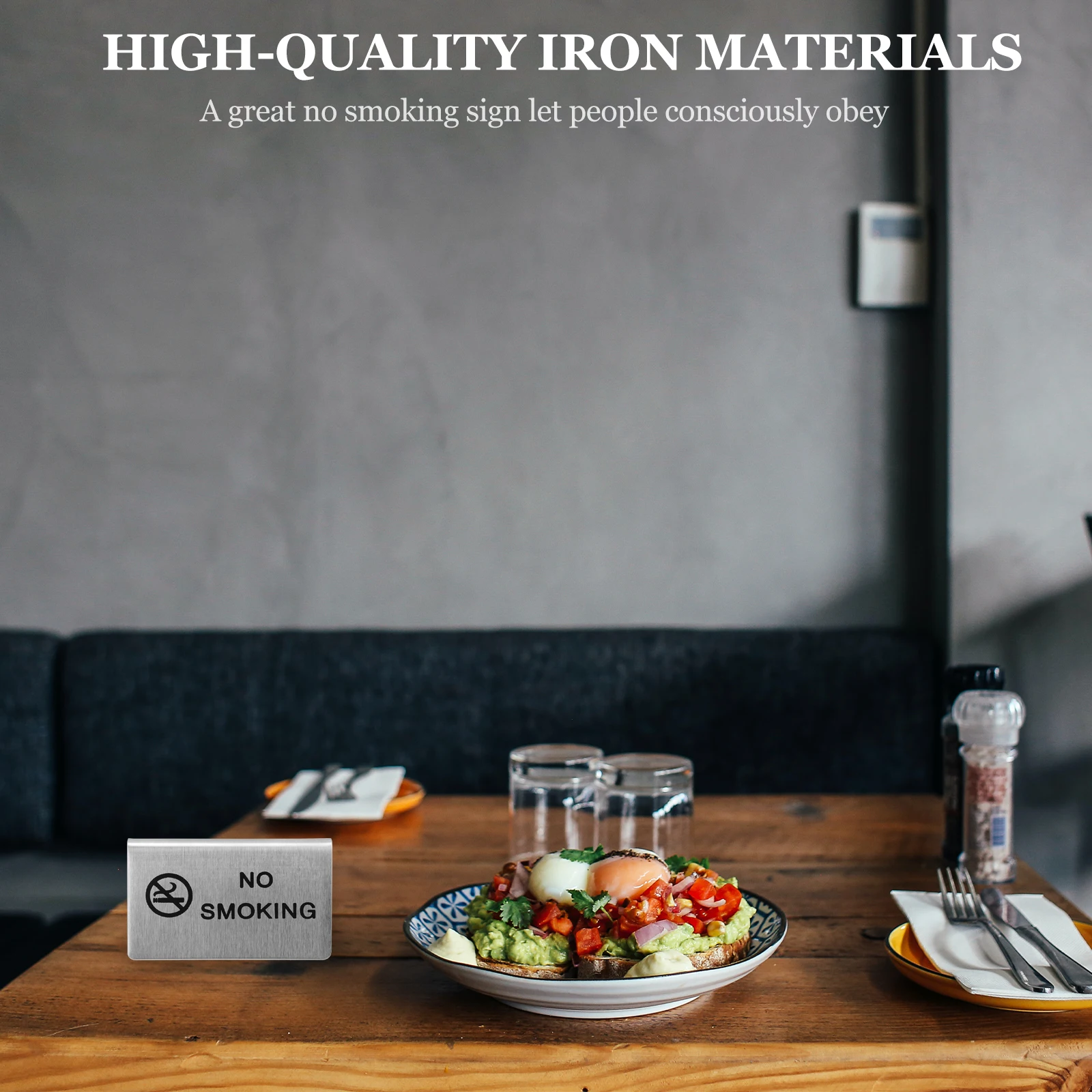 

No Smoking Desk Signs Stainless Steel Double Side Table Tent for Home Office Restaurant Easy Clean Practical Storage