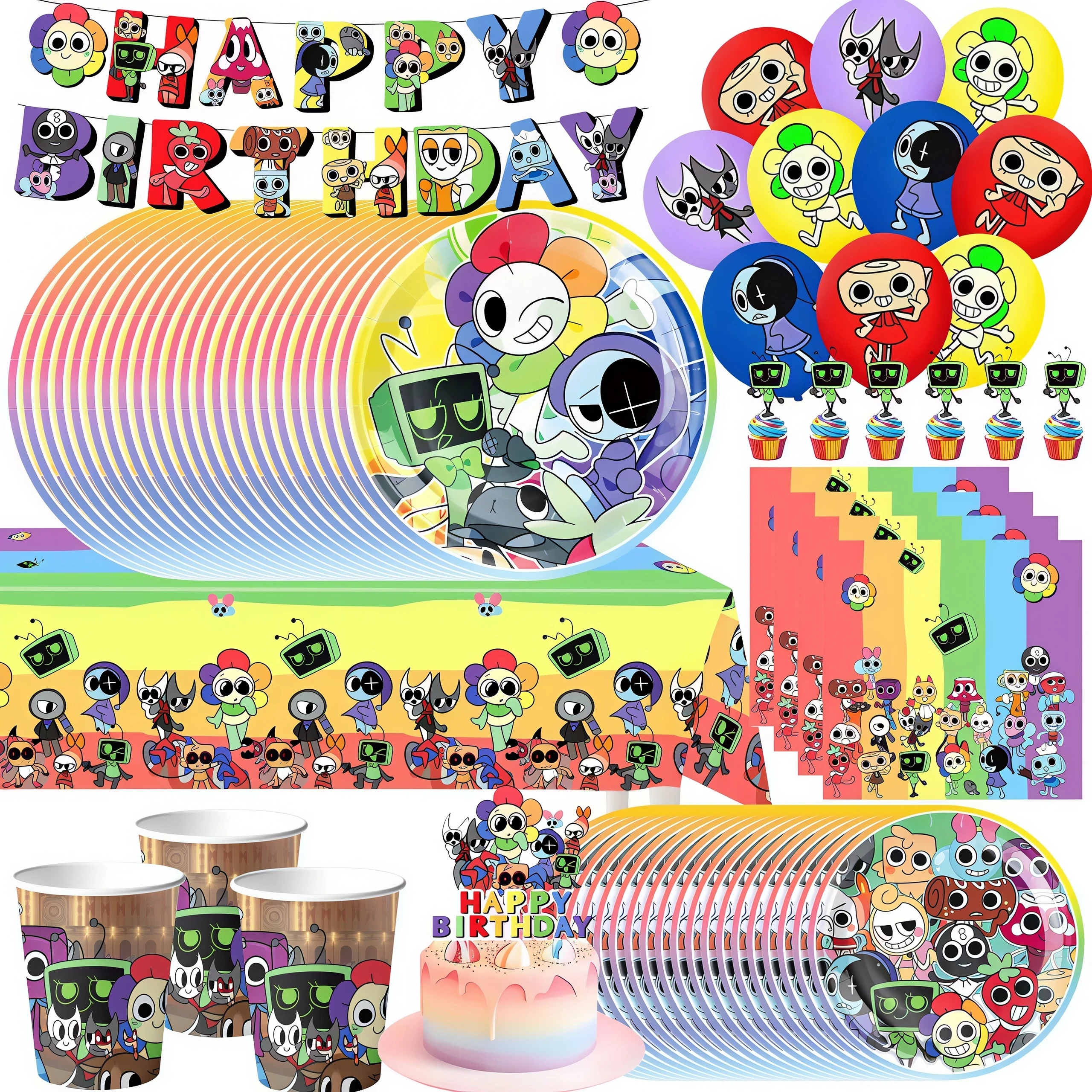 Decoración de fiesta de cumpleaños del mundo de Dandy, vajilla, taza, plato, adorno para pastel, juego de terror para niños, recuerdos de fiesta, suministros para Baby Shower