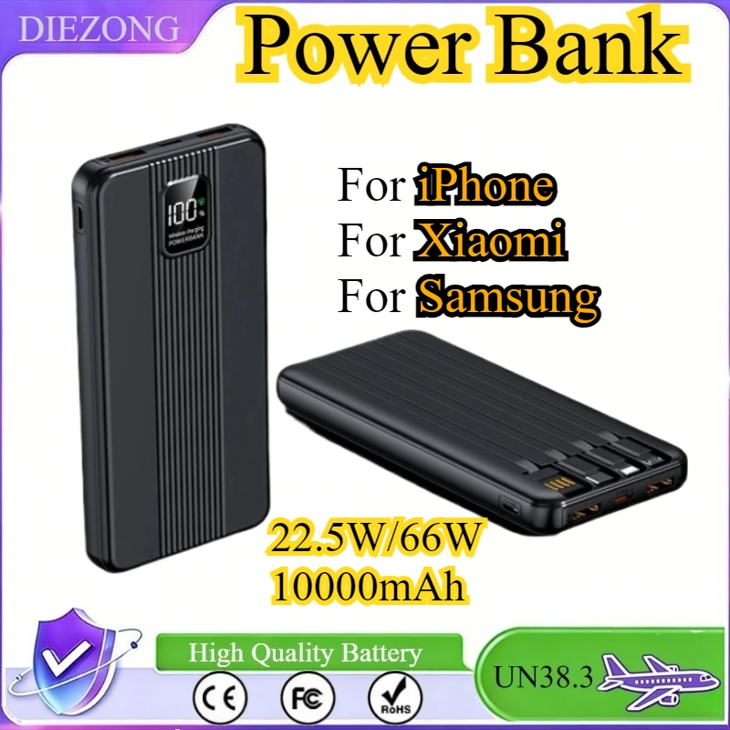 

22.5W/66W 10000mAh Portable Power Bank Fast Charging For iPhone For Xiaomi For Samsung With USB Type C/Micro USB/Lightning