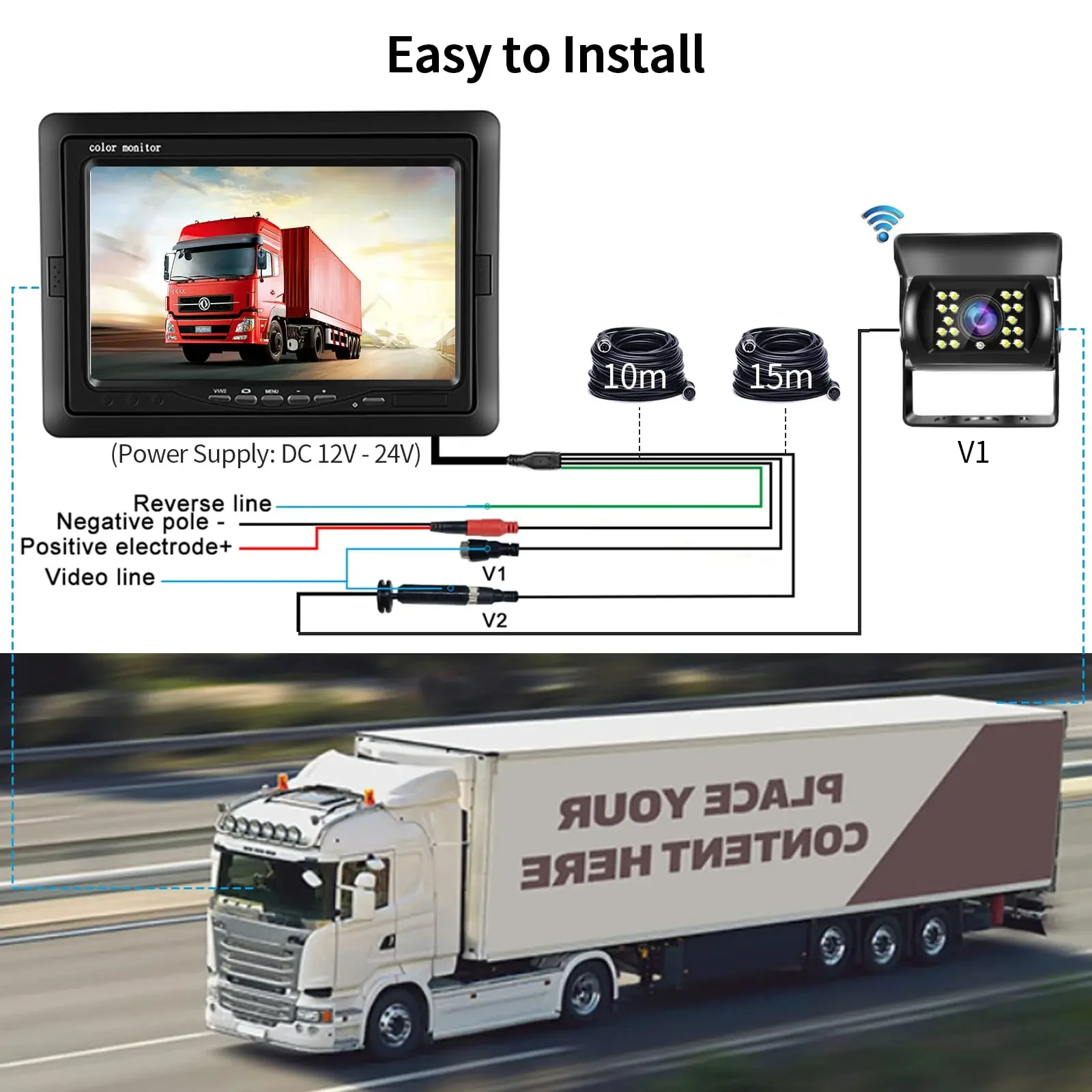 

12-24V 7 Inch LCD Monitor Rear View Camera Set Dual IP68 Waterproof Camera 18IR Night Vision Parking Monitoring System for Truck