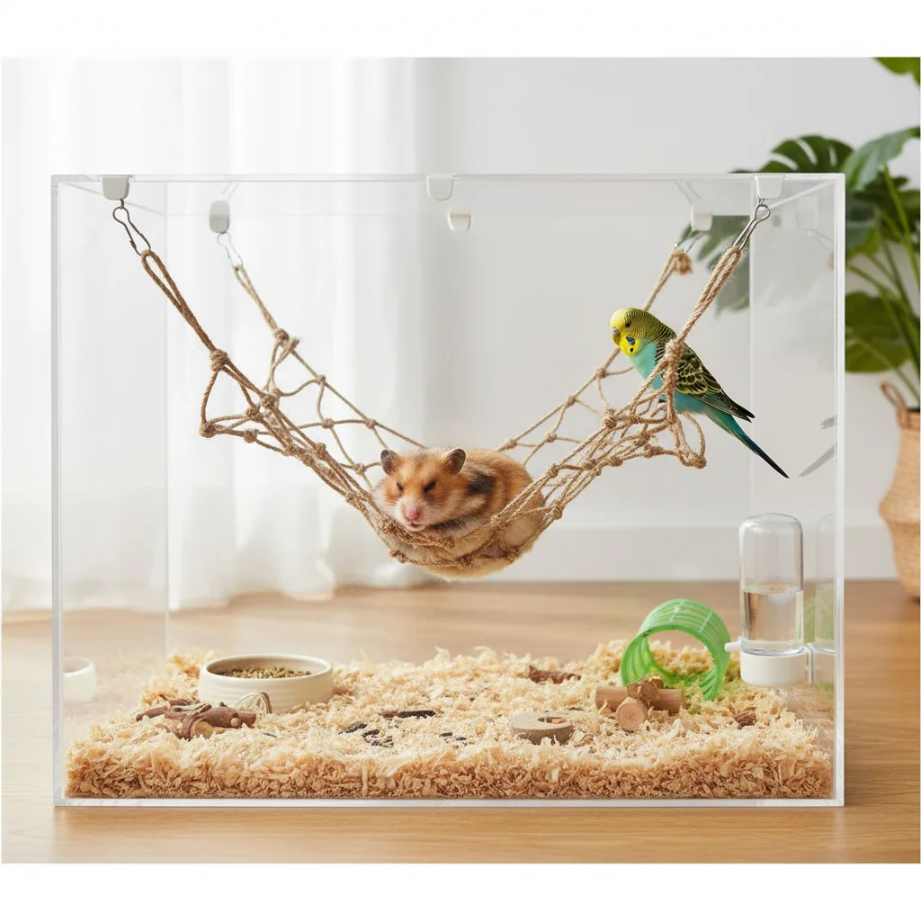 Hanfseil-Kletternetz für Haustier-Vögel und Hamster mit 4 Legierungshaken, rutschfest, langlebig, Käfigzubehör, kleines Haustierspielzeug, Hängemattenschaukel – Detail 4