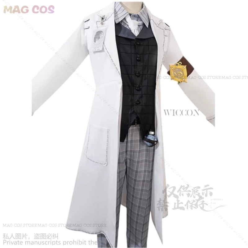 Anime Game Identity V Aesop Carl Cosplay Costume Embalmer Fifth Anniversary Limit Wig White Cost Uniform Man Woman Party Suit