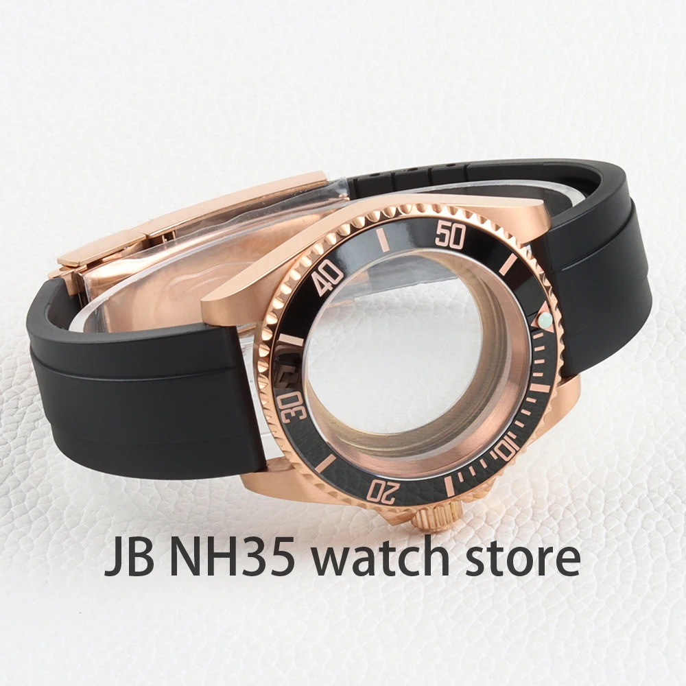 

fit SUB 28.5mm Dial NH34 NH35 NH36 movement 20mm Rubber Strap Rose Gold PVD Watch Case 40mm Sapphire Glass Waterproof 100m