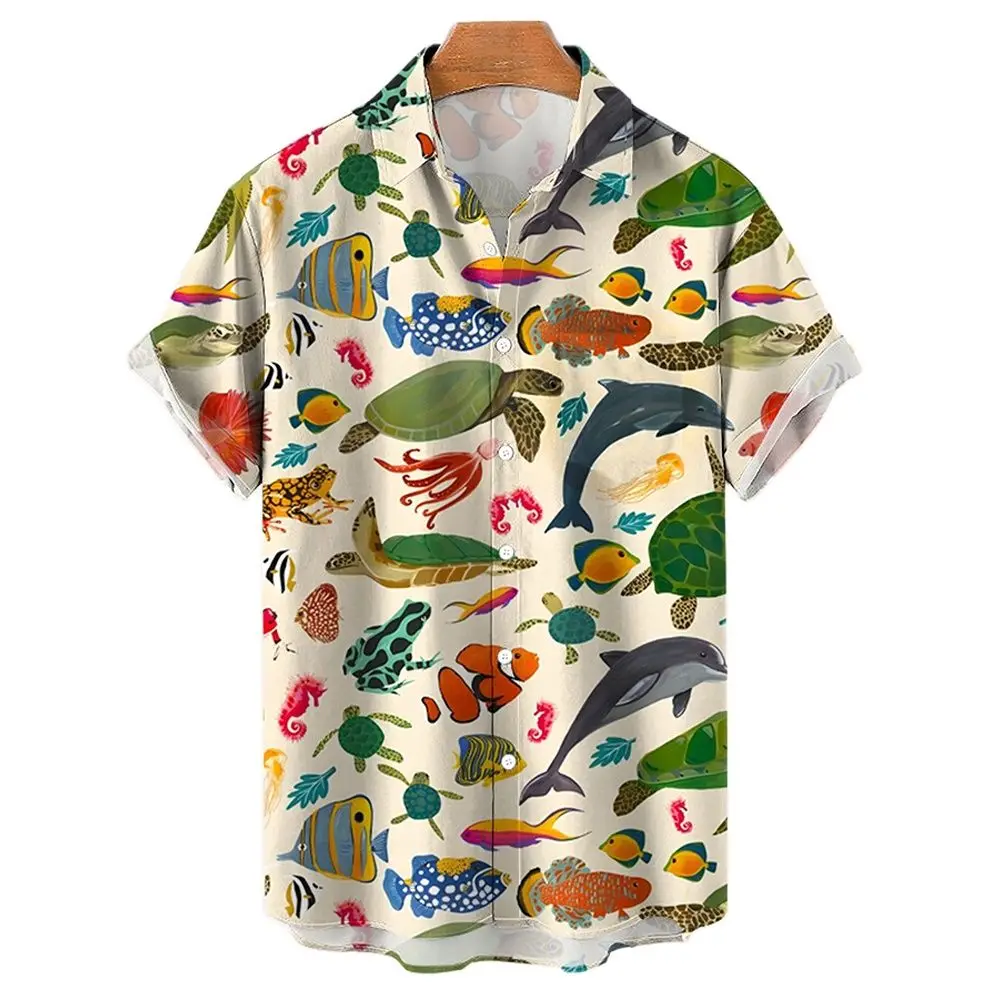 

2023 Summer Funny Hawaiian Shirts Men Clothes Street Retro Man Casual Short Sleeve Top Sea Marine Animals 3d Lapel Men's Shirt