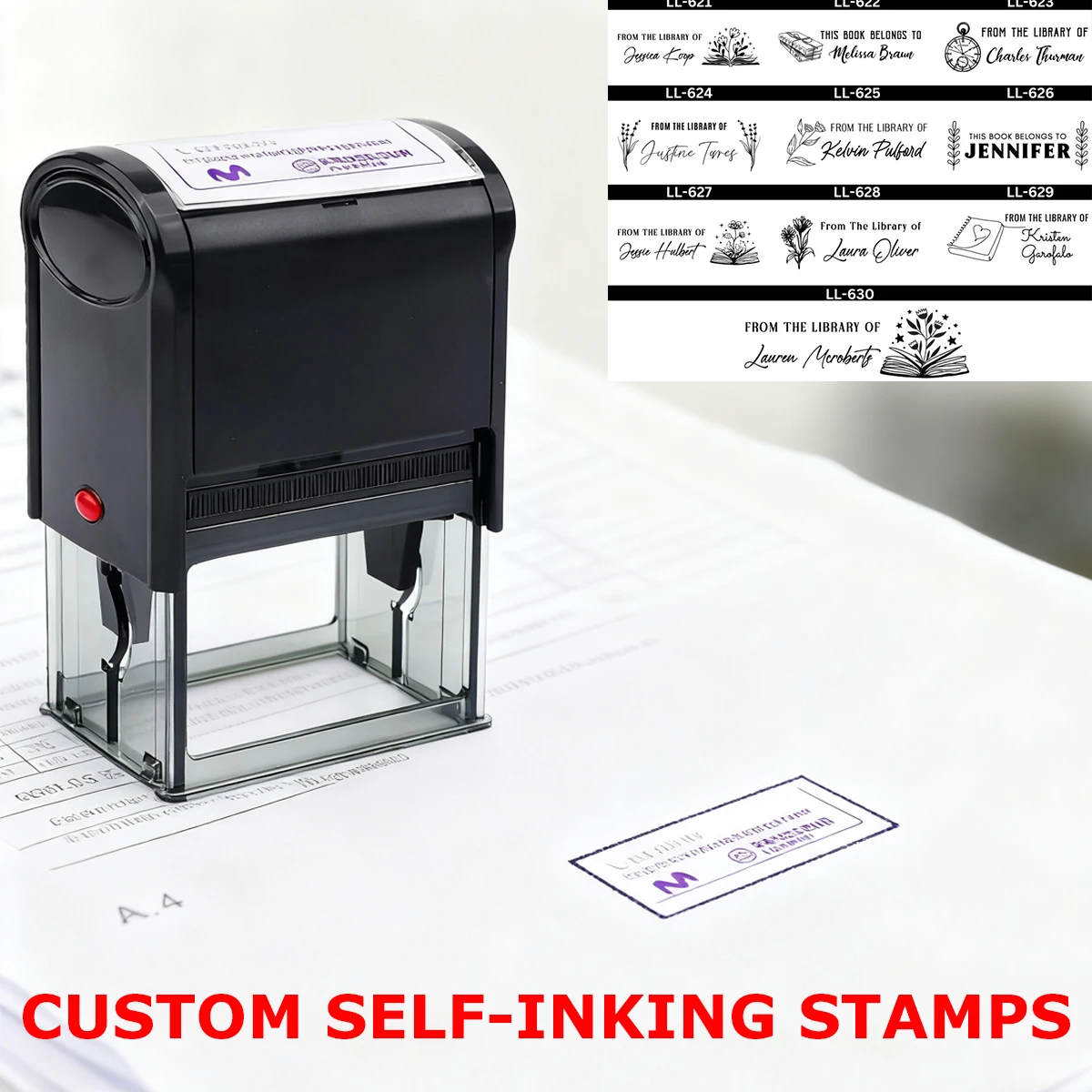 

Self Inking Rubber Stamp Logo Design Custom Personalized Press-Type Inking Stamp for Office Book Wedding Invitation Envelope
