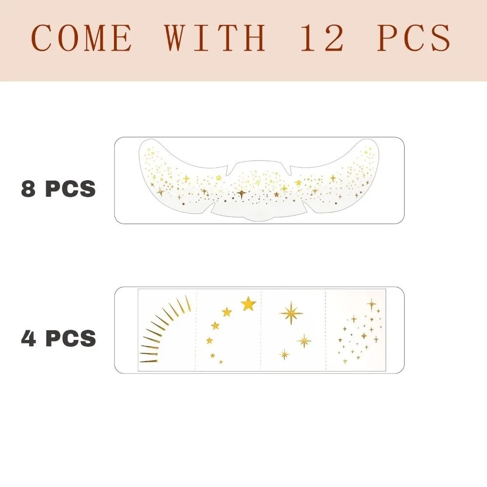 

12pcs Waterproof Glitter Freckles Face Tattoo Facial Art Disposable Face Temporary Tattoos Laser Color Long Lasting