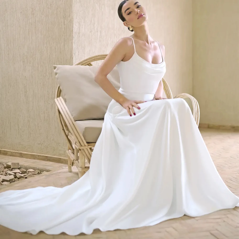 Spaghetti Straps Wedding Dresses Boat Neck Bridal Growns Open Back Evening Dresses Floor Length Customized New свадебное платье