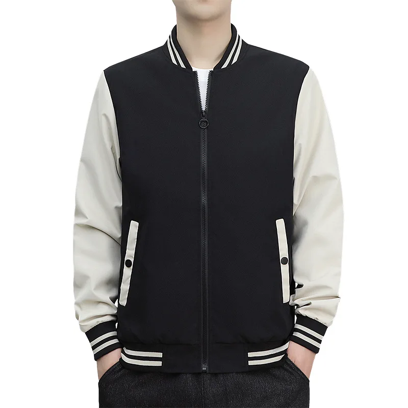 

Outdoor Spring and Autumn Fashion Travel Sports Trend Men's Casual, Form-fitting Solid Color Versatile Basic Baseball Jacket