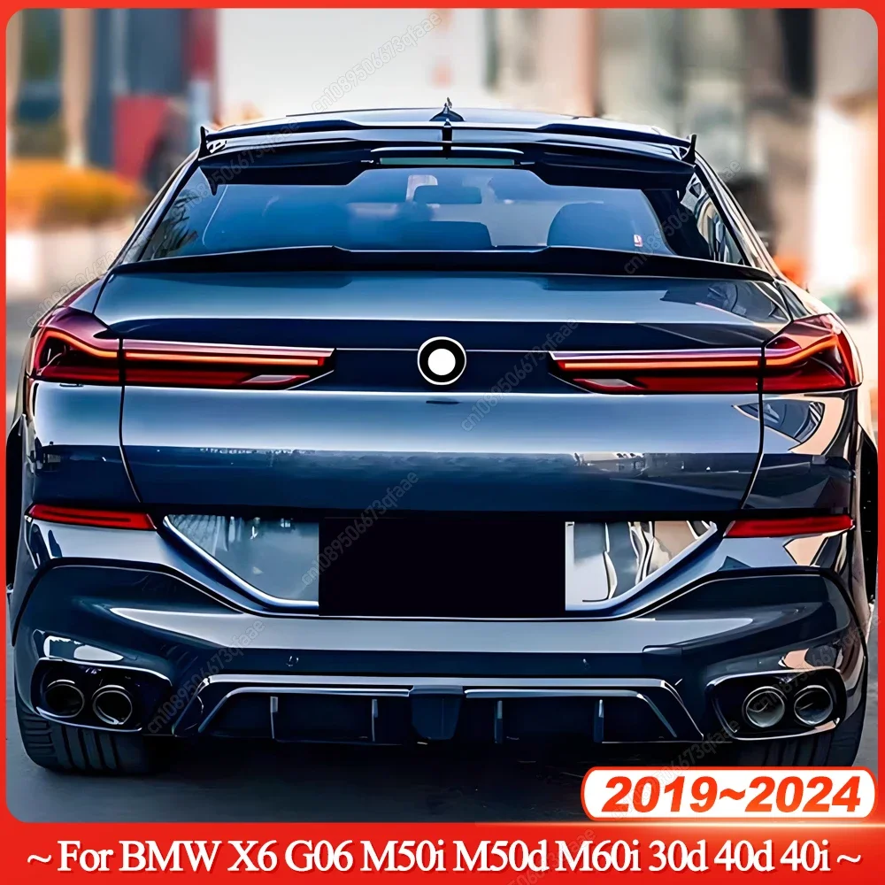 Car Rear Roof Window Trunk Lid Spoiler Wings Exterior Tuning For BMW X6 G06 M50i M50d M60i 30d 40d 40i 2019-2024 Gloss Black ABS