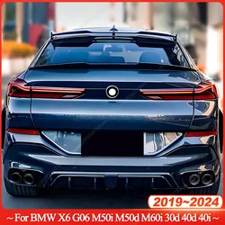 Car Rear Roof Window Trunk Lid Spoiler Wings Exterior Tuning For BMW X6 G06 M50i M50d M60i 30d 40d 40i 2019-2024 Gloss Black ABS