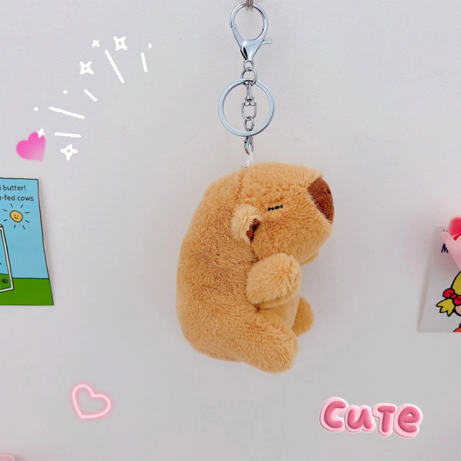 Cartoon Capybara Plush Keychain Pendant Convenient Easy-to-hang Plush Keychain for Children Girls Gift Decoration Collection