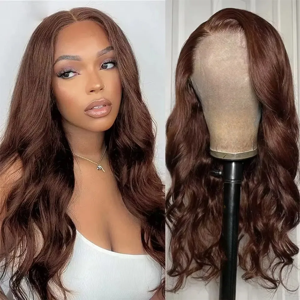 

34 36 Inches #4 Chocolate Brown Body Wave 13x6 13x4 HD Lace Front 100% Human Hair Wig 200% Density Biazilian Colored For Women