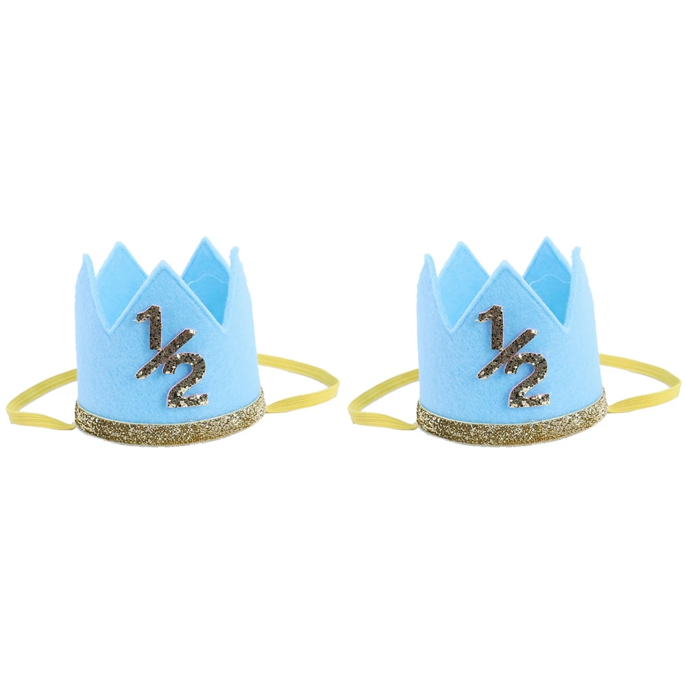 

2X Newborn Infant Toddler Baby Girl Boy Half 1/2 First Second Third Birthday Crown Party Cake Smash Headband Blue-Y44A