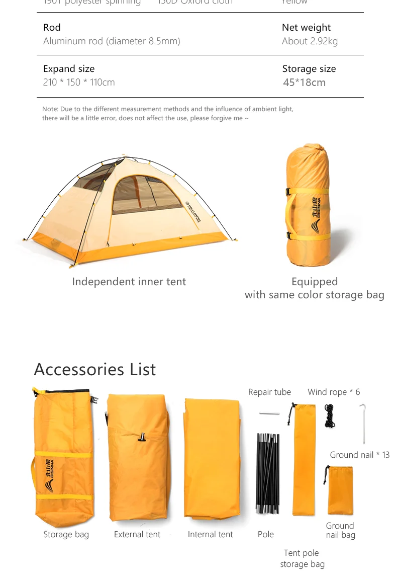 BISINNA 4-Jahreszeiten-Campingzelt mit Schneerock, 2-Personen-Doppelschicht-Aluminium-Stangenzelt für Outdoor-Rucksack, Picknick, Wandern – Detail 13