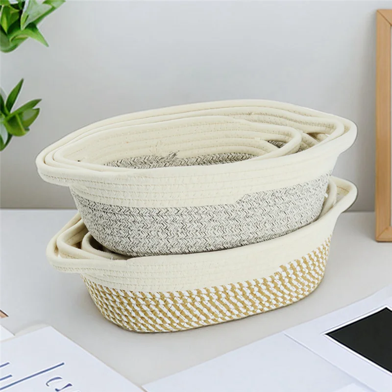 Cestas de almacenamiento de cuerda, juego de 3 cestas tejidas organizadoras, contenedores de algodón portátiles para ropa, ropa de cama, fácil instalación C, superventas