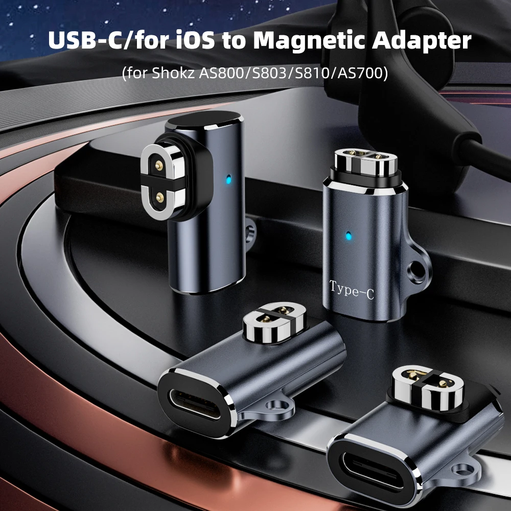 USB C/for iOS to Magnetic Adapter Connector 90 Degree Bone Conduction Headphone Charger Converte for Shokz AS800/S803/S810/AS700