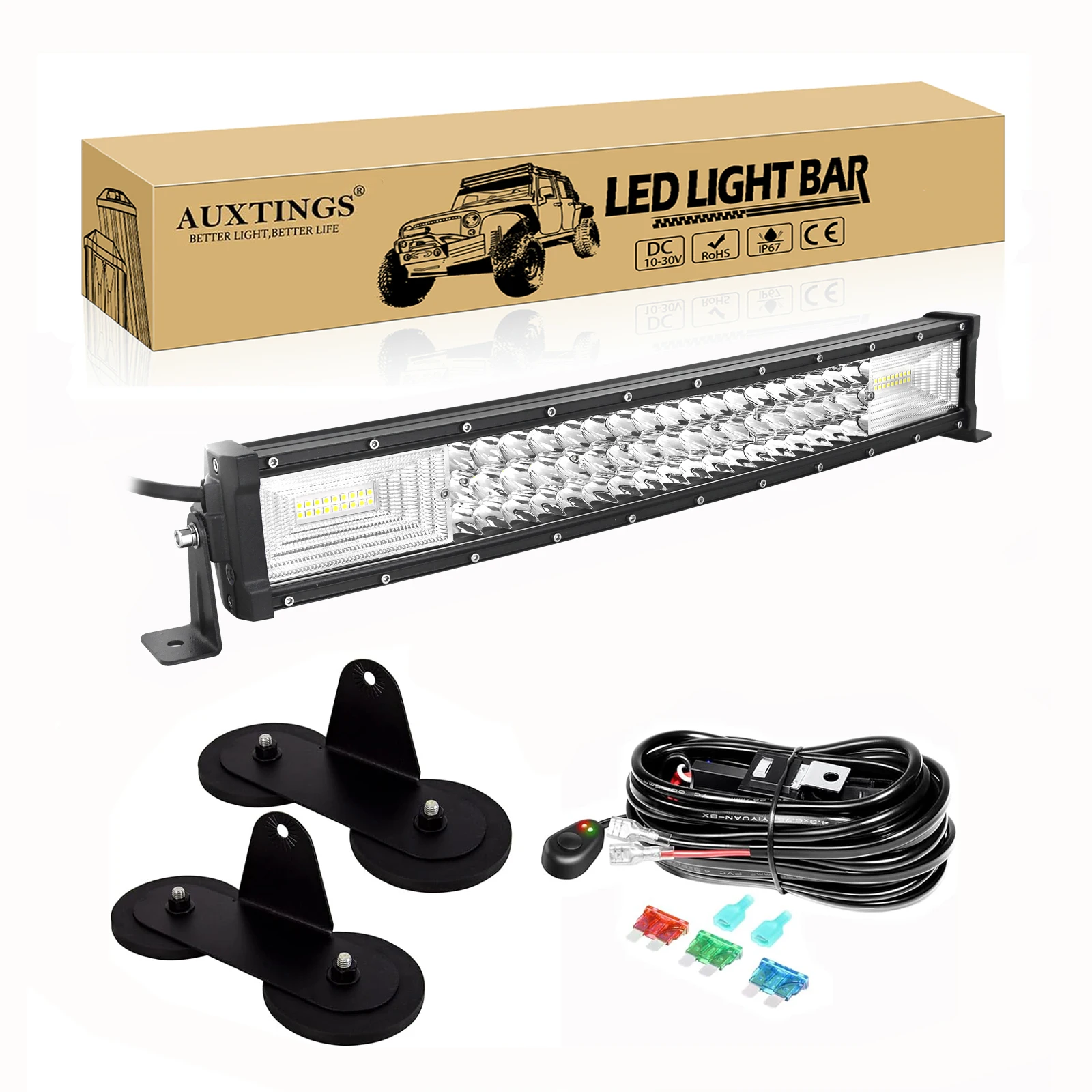 7D 22–52 Zoll gebogene 270 W-675 W Off-Road-LED-Lichtleiste mit starken Magnethalterungen, Draht-Set, 12 V, 24 V, LED-Leiste für SUV, LKW, 4 x 4 Boot – Detail 2