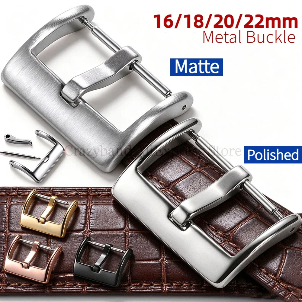 16 18 20 22mm WatchBand Metal Buckle Strap Solid Square Button Stainless Steel Matte Polished Clasp Silver Black Universal Buckl