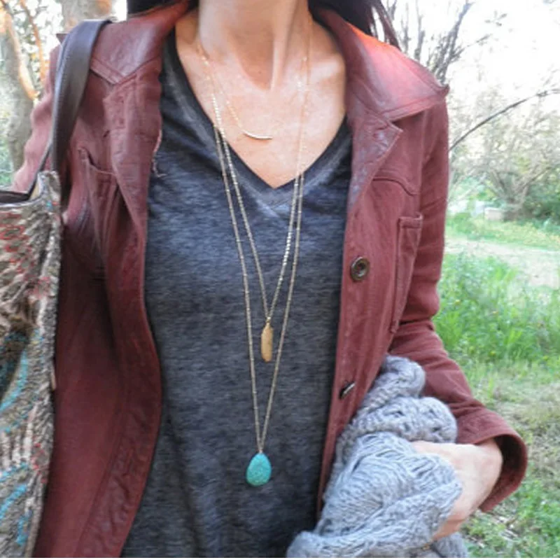 

New Cross-Border een Turquoise Bead Nelace Women's Multi-Layered Tree Le Design Faionable Jewelry Accory