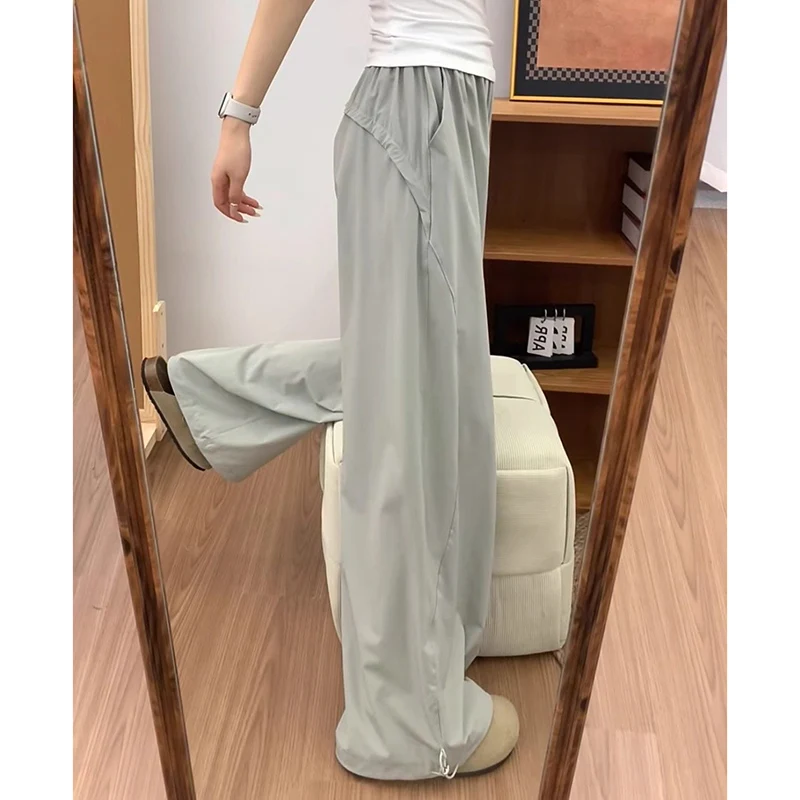 Mädchen Schnell Trocknend Hohe Taille Cargo Hosen Weibliche Klassische Feste Gerade Bein Hosen Dame Koreanische Mode Baggy Täglichen Hosen