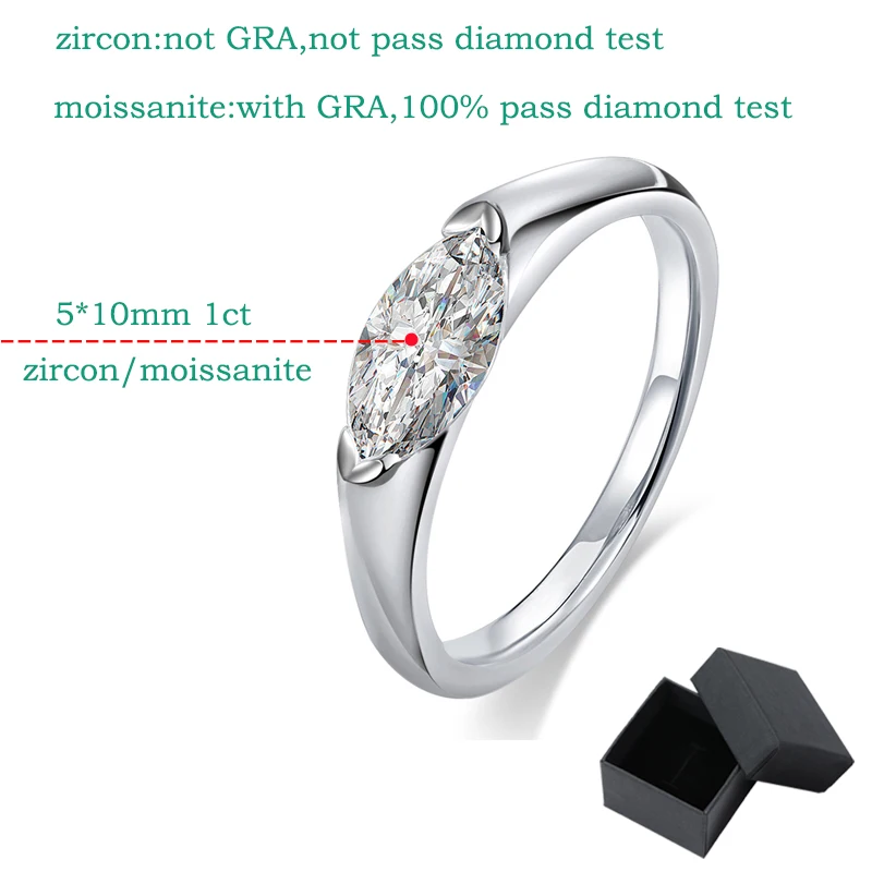 Syoue 1ct 5x10mm Marquise Cut Moissanite cincin pertunangan untuk wanita kualitas mewah perhiasan Sterling Silver 925 berlapis 18k GRA