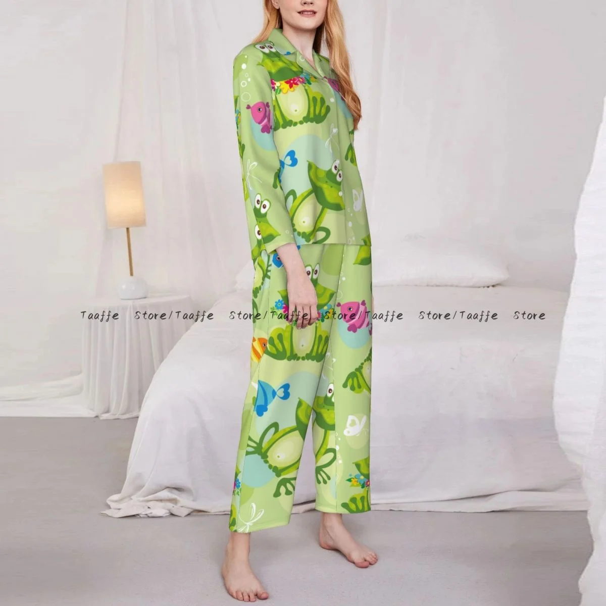 Women's Pajamas Long-sleeved Girl Loungewear Two-piece Set Cute Frogs And Fish Pajamas for Autumn Spring