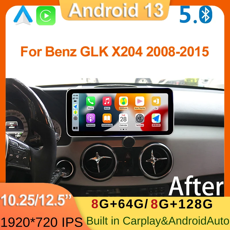 Android 13 AUTO Carplay Head Unit For Mercedes Benz GLK X204 08-15 GPS Navigation Car Video Player Bluetooth Multimedia Screen