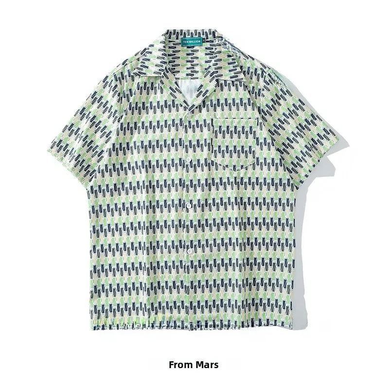 

Мужская повседневная рубашка свободного кроя в этническом стиле, весна 2023, с коротким рукавом, на пуговицах, из смесового хлопка