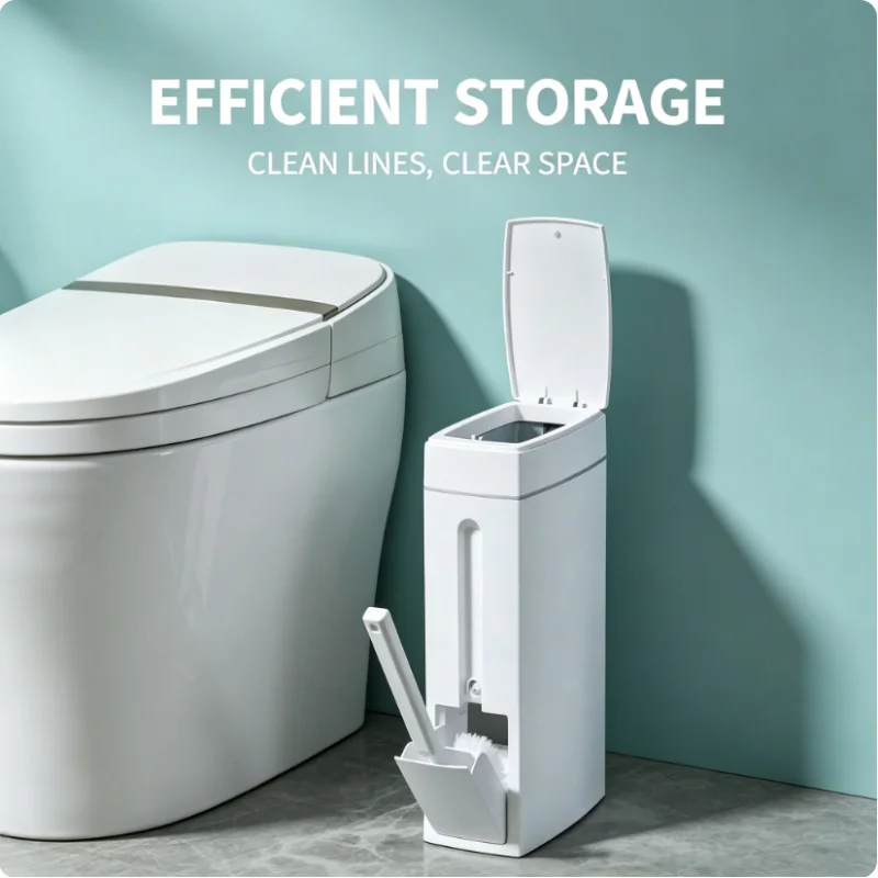 

2 In 1 Bathroom Garbage Can With Toilet Brush Slim Narrow Design 4.5L Odor Resistant Sealed PP Waste Storage Bin