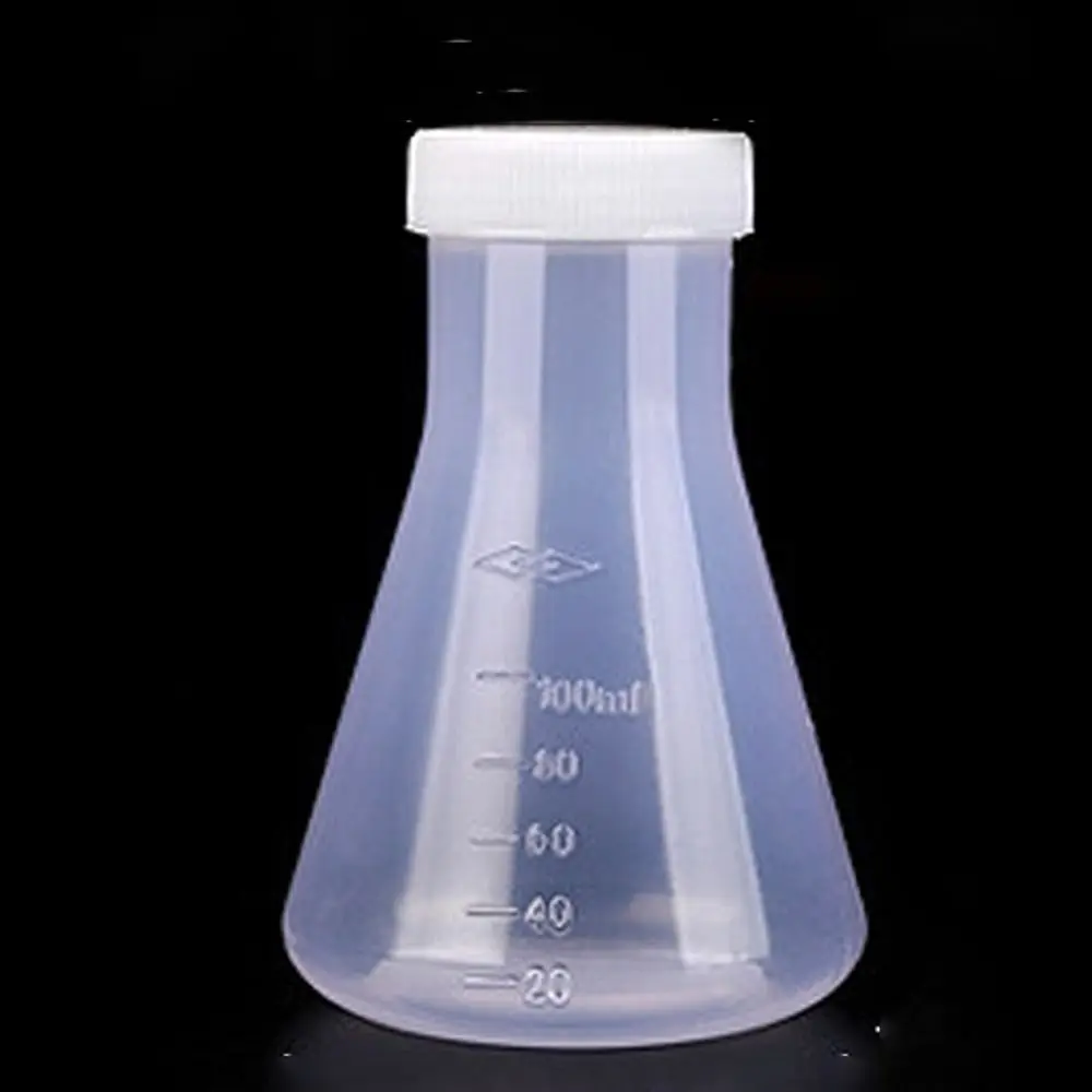 Frasco Erlenmeyer de Plástico de 50ml/100ml/250ml/500ml con Tapa de Rosca, Vaso Graduado, Frasco Cónico con Escala para Uso en Laboratorio