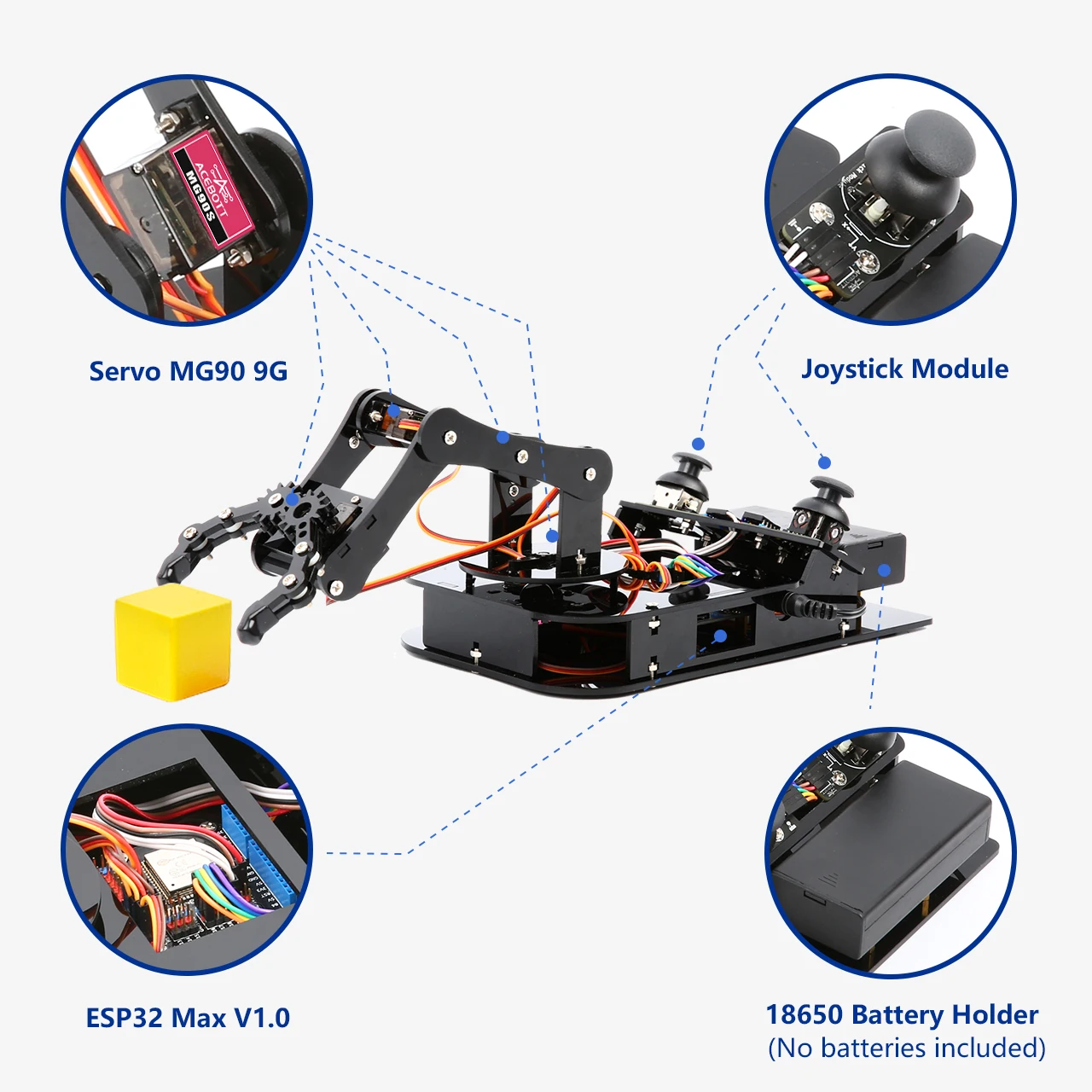 KEYESTUDIO Kit Bras Robot 4DF ESP32 – Programmable, Joystick, WiFi, IoT, Éducatif Pour Ados & Adultes