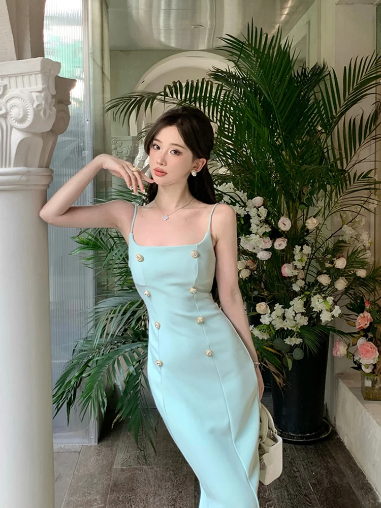 New Spring Autumn Fashion Women Evening Dress Blue Sexy Low Cut Skinny Midi Dresses Party Gown Robe Femme Mujer Vestidos